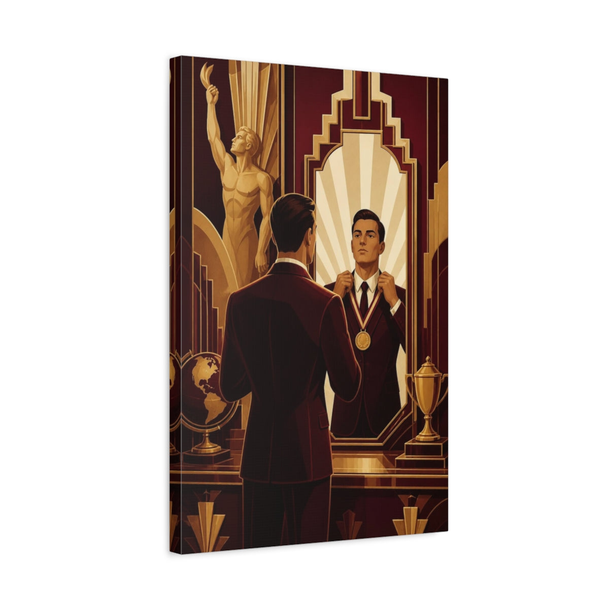 Side Mockup 3. Motivation: Man With Medal shown as canvas print