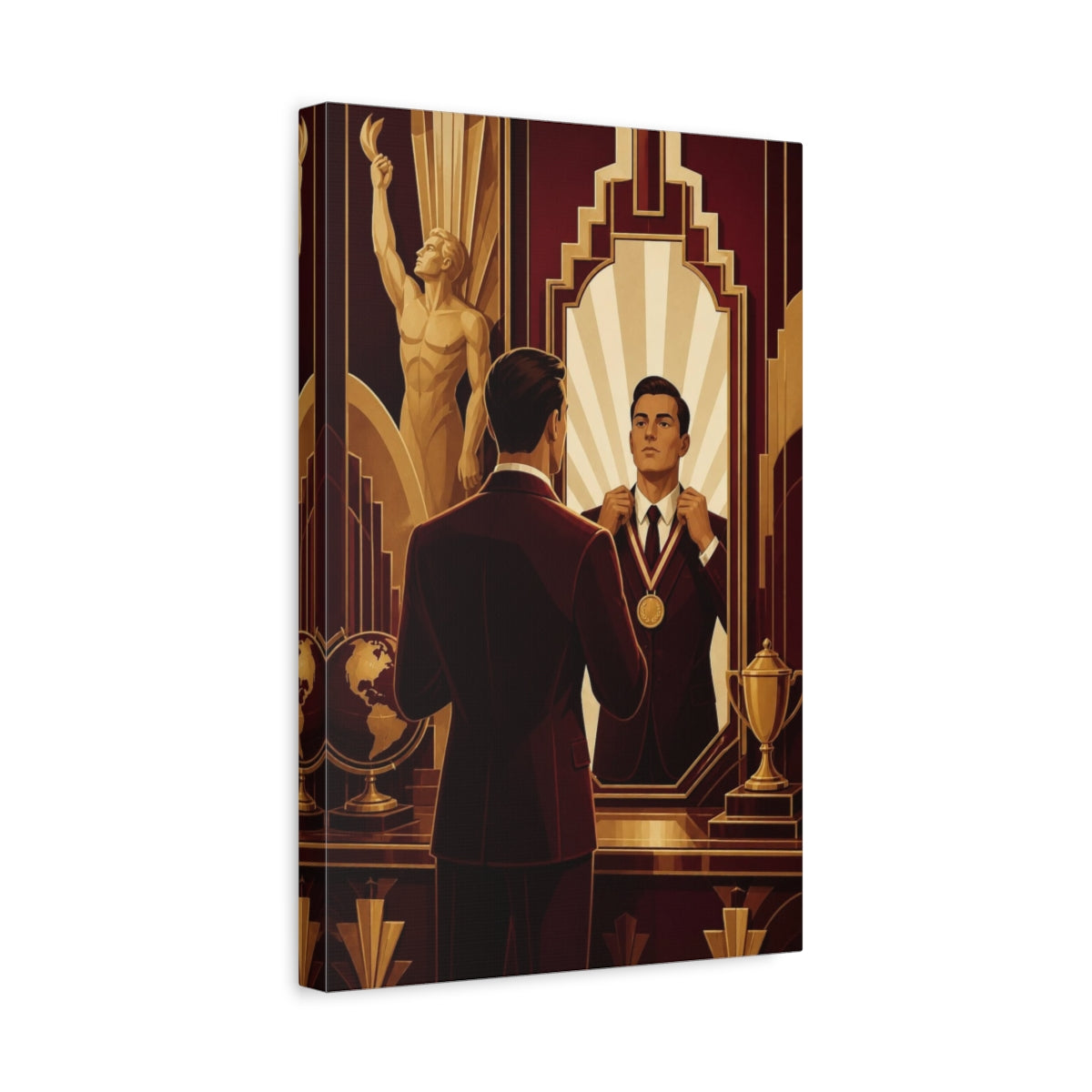 Side Mockup 4. Motivation: Man With Medal shown as canvas print