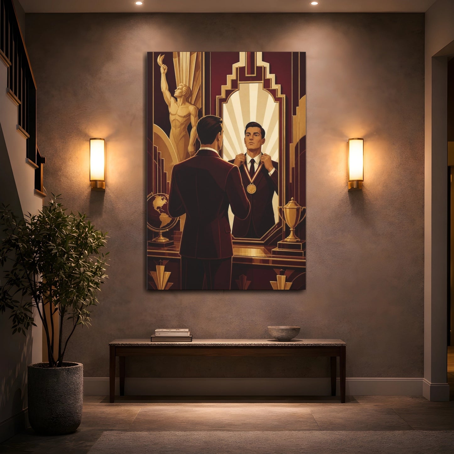 Mockup 2. Motivation: Man With Medal shown as canvas print