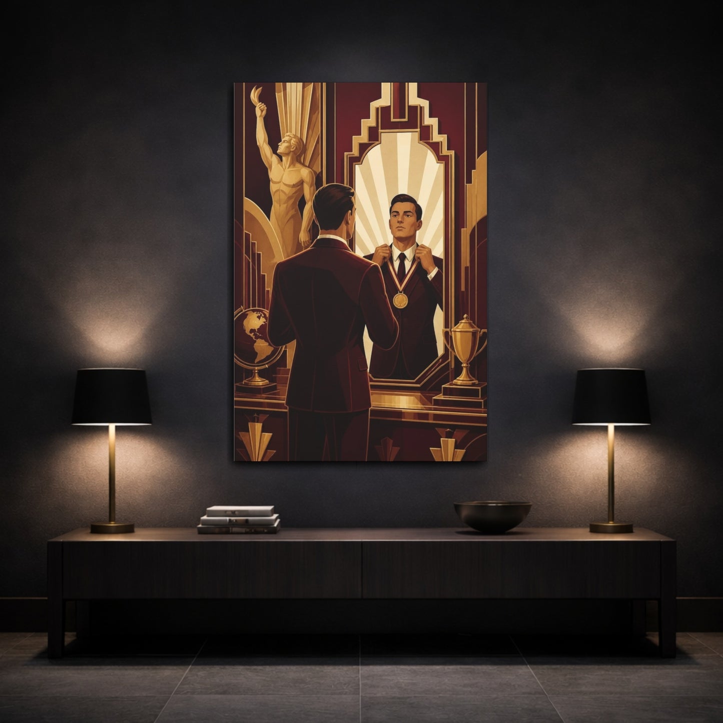 Mockup 3. Motivation: Man With Medal shown as canvas print