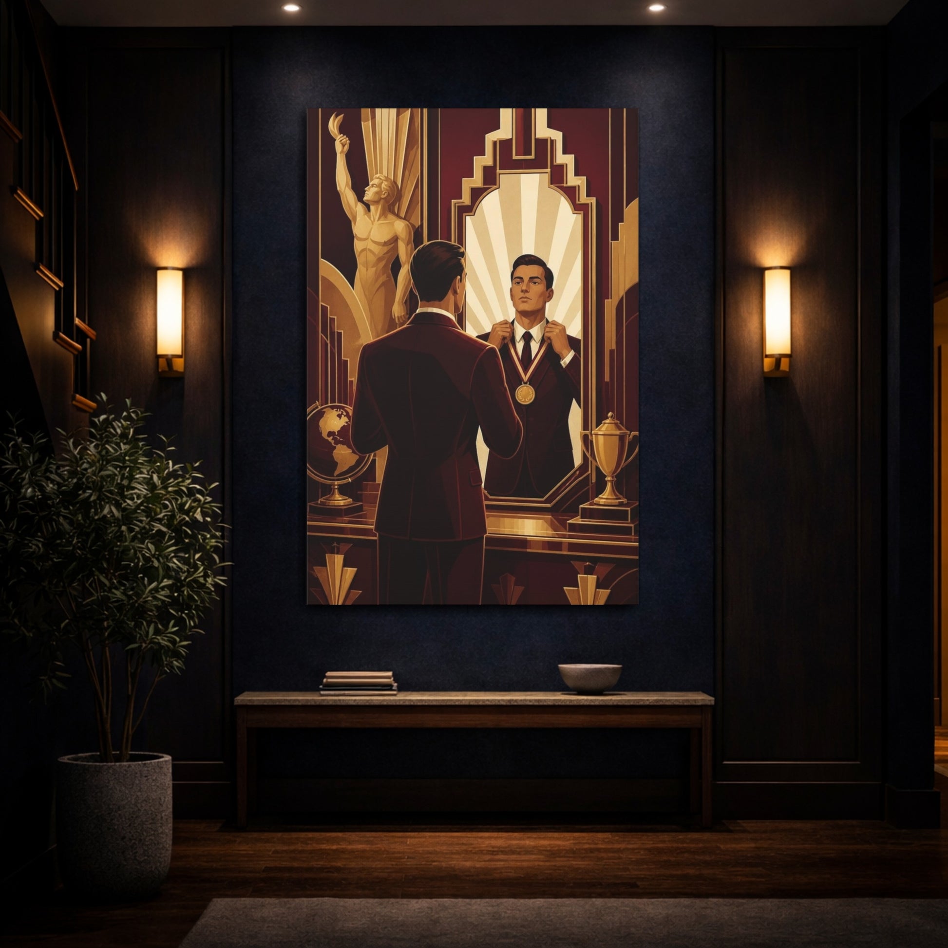 Mockup 4. Motivation: Man With Medal shown as canvas print