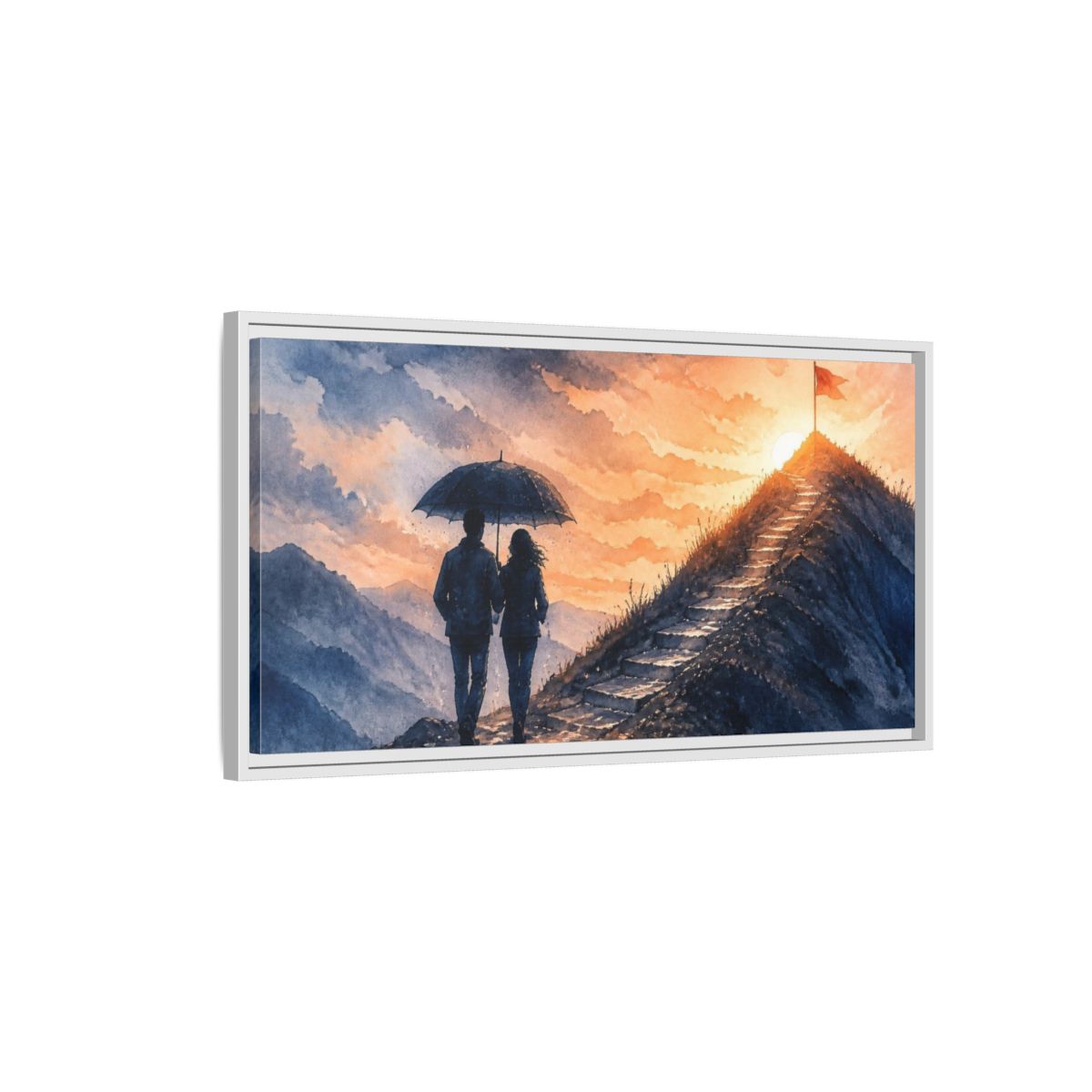 Side Mockup 1. Motivation Motivational Couple At Summit shown as framed canvas print
