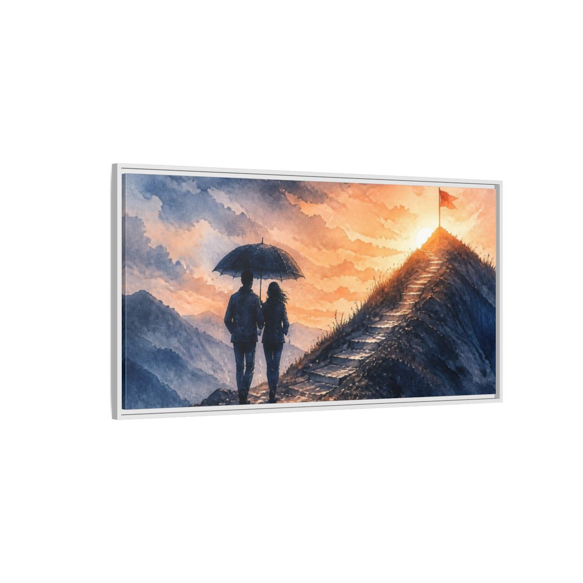 Side Mockup 3. Motivation Motivational Couple At Summit shown as framed canvas print