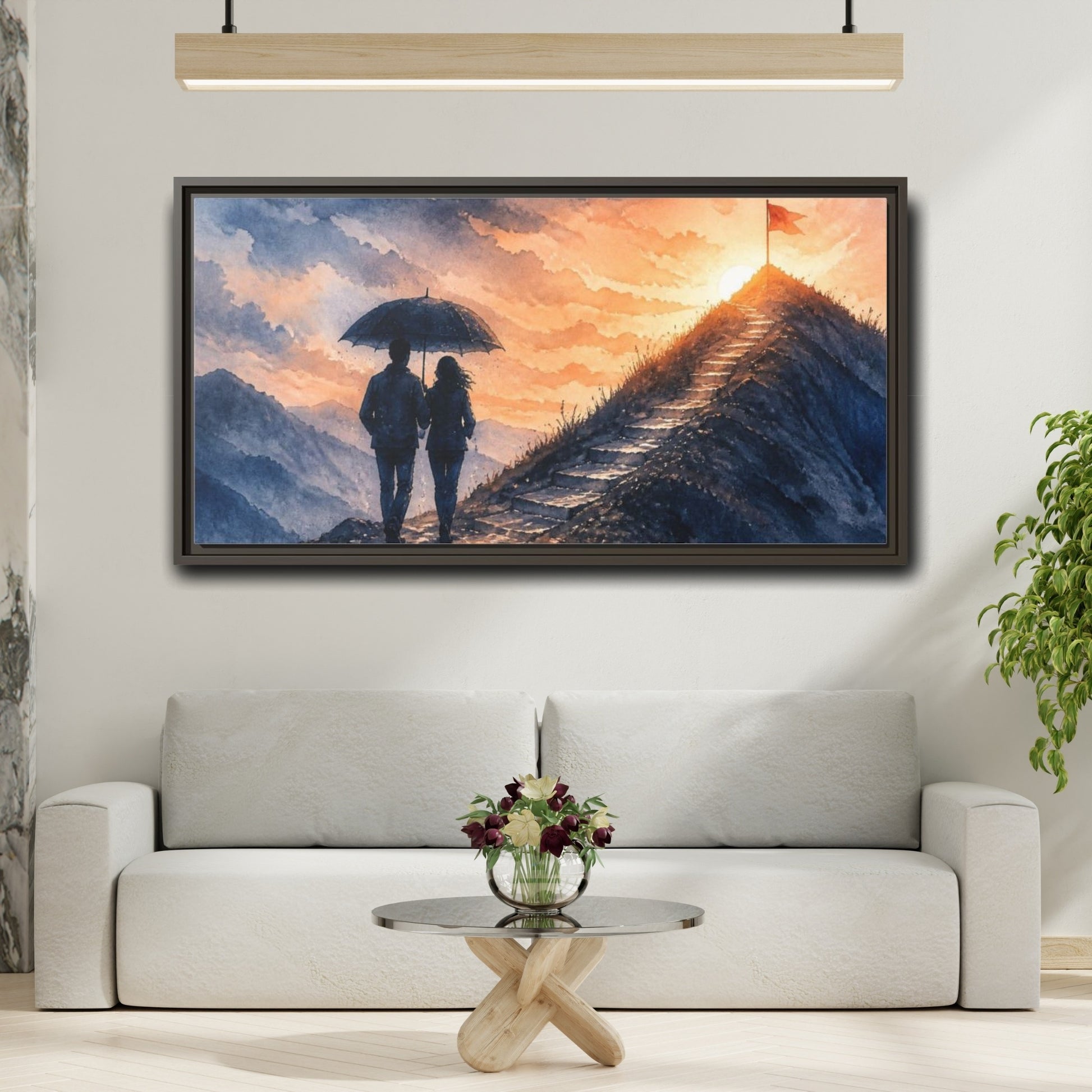 Mockup 2. Motivation Motivational Couple At Summit shown as framed canvas print