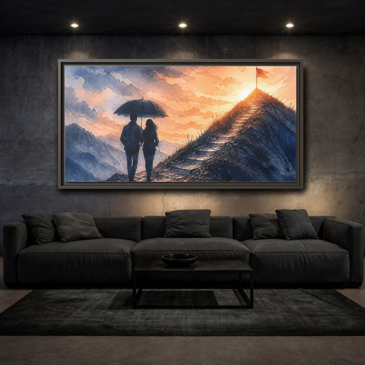 Mockup 3. Motivation Motivational Couple At Summit shown as framed canvas print