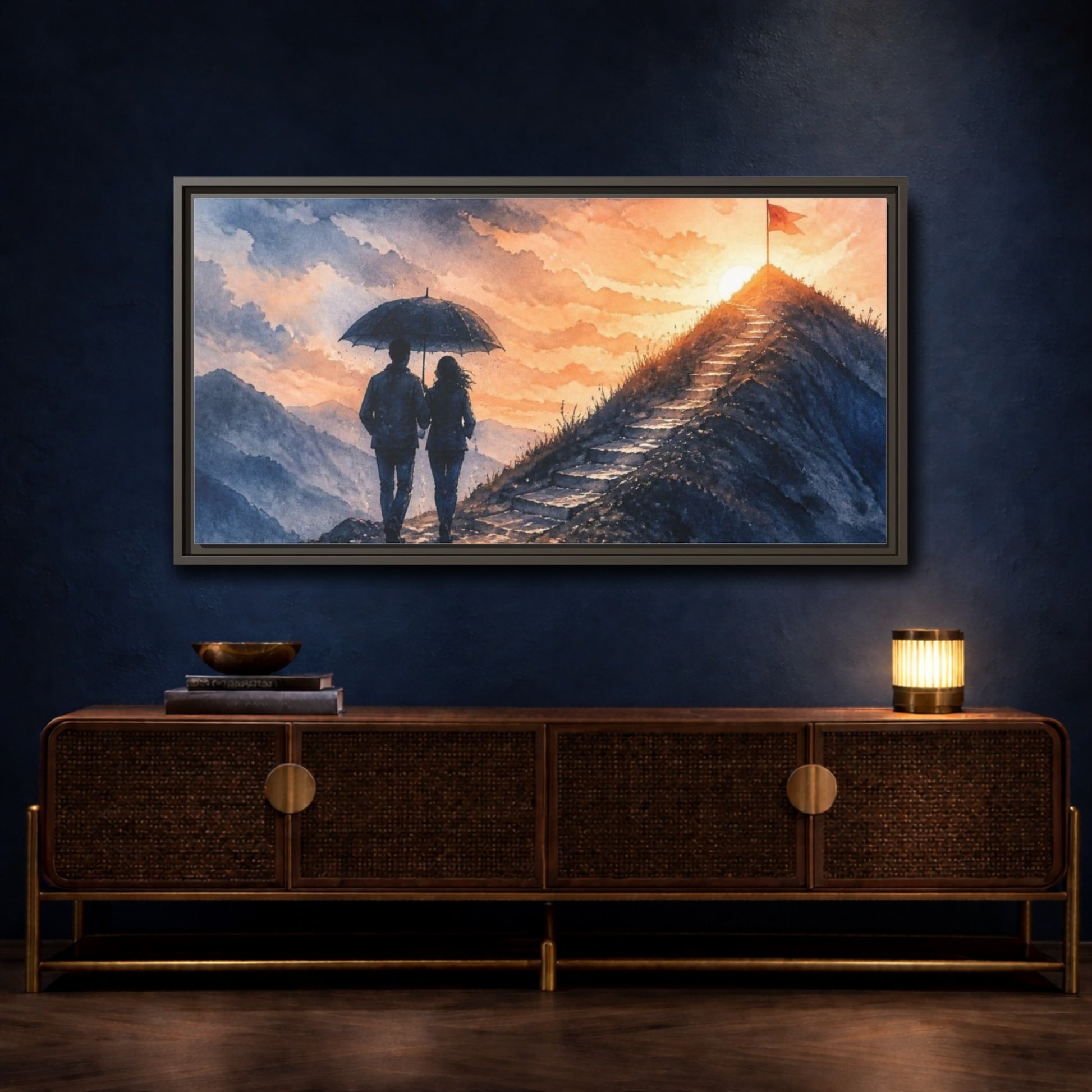 Mockup 4. Motivation Motivational Couple At Summit shown as framed canvas print