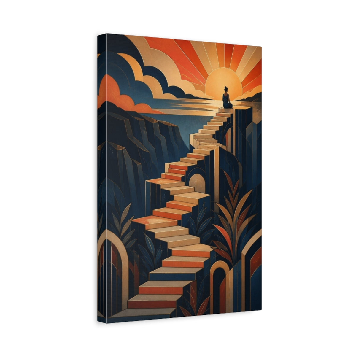 Side Mockup 4. Motivation Motivational Stairway Sunrise shown as canvas print
