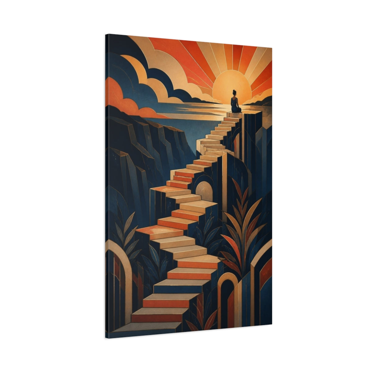 Side Mockup 1. Motivation Motivational Stairway Sunrise shown as canvas print