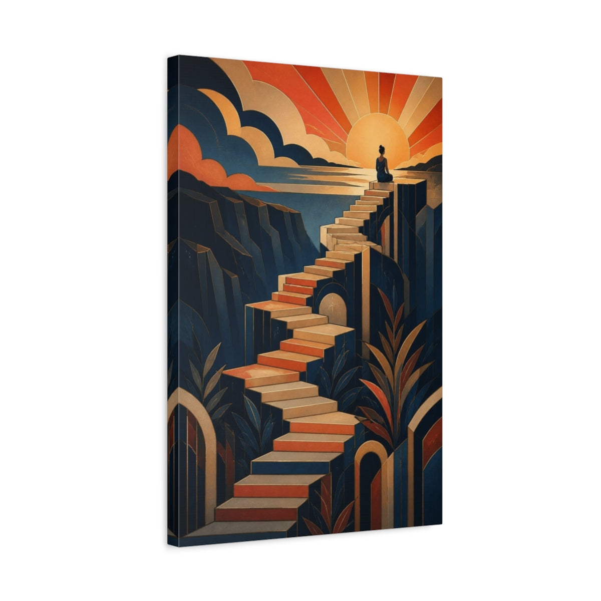 Side Mockup 3. Motivation Motivational Stairway Sunrise shown as canvas print