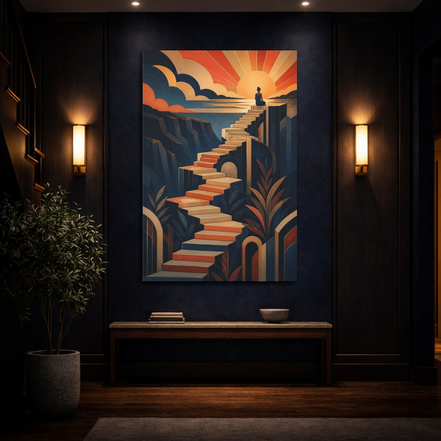 Mockup 4. Motivation Motivational Stairway Sunrise shown as canvas print