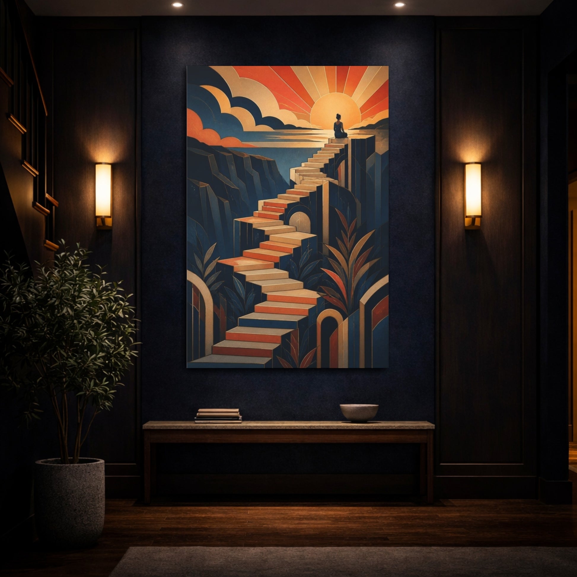 Mockup 4. Motivation Motivational Stairway Sunrise shown as canvas print