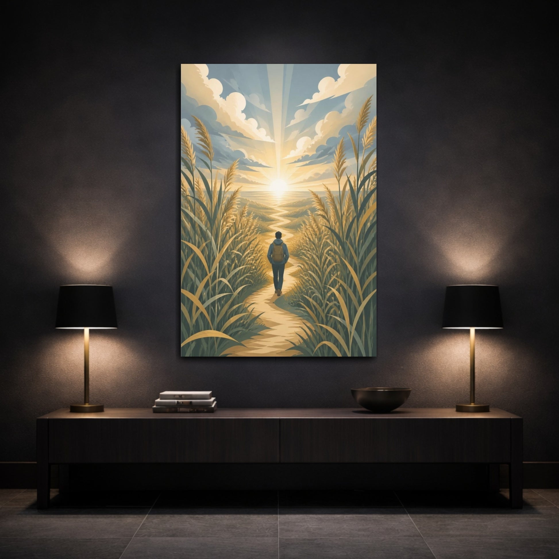 Mockup 3. Motivation Motivational Sunrise Hiker shown as canvas print