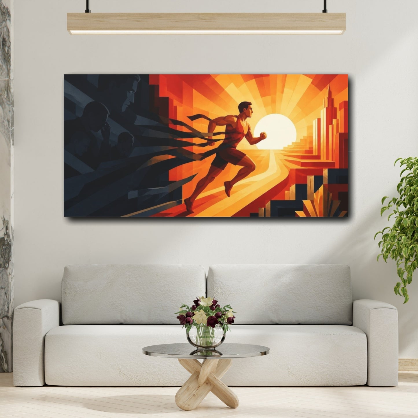 Mockup 2. Motivation Motivational Sunrise Runner shown as canvas print