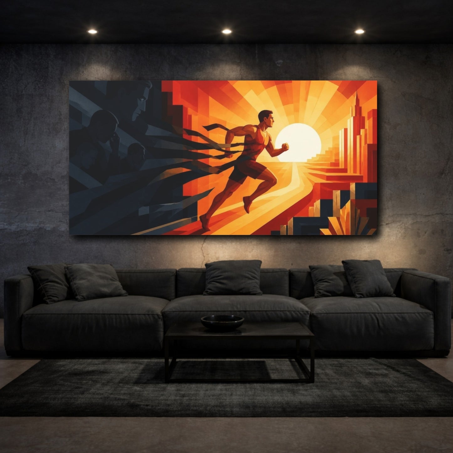 Mockup 3. Motivation Motivational Sunrise Runner shown as canvas print