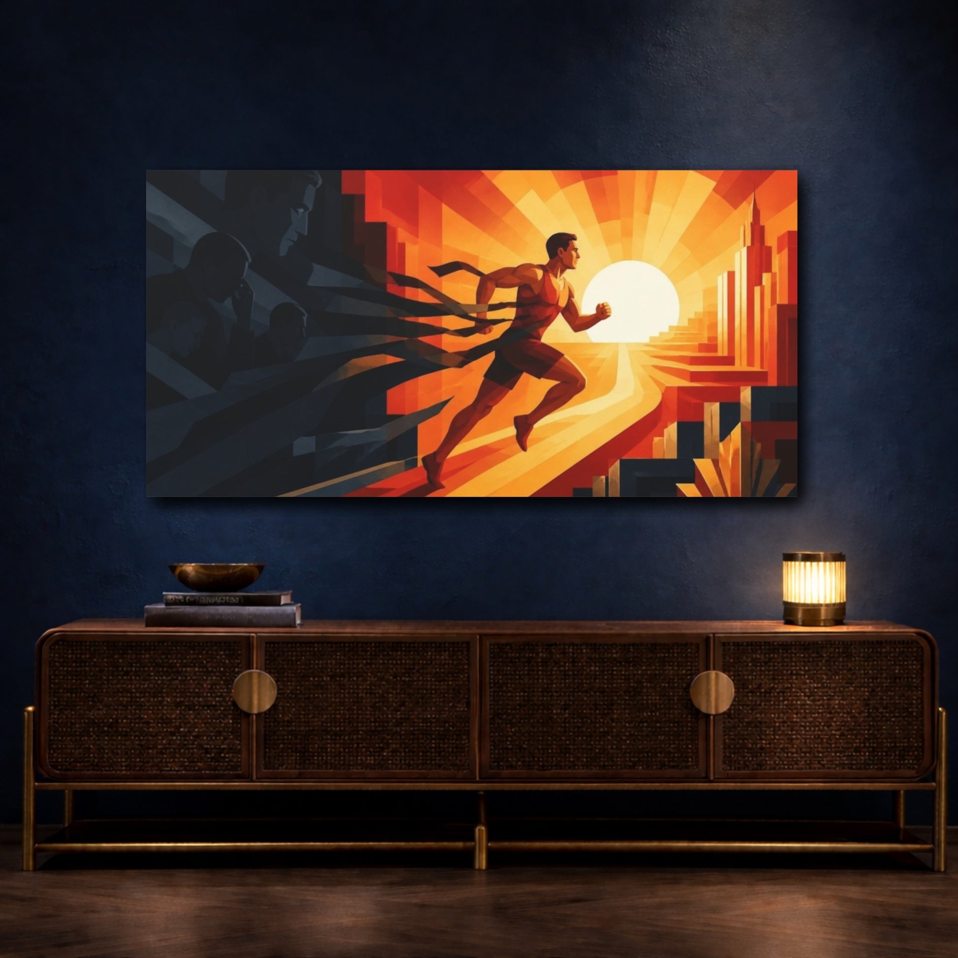 Mockup 4. Motivation Motivational Sunrise Runner shown as canvas print