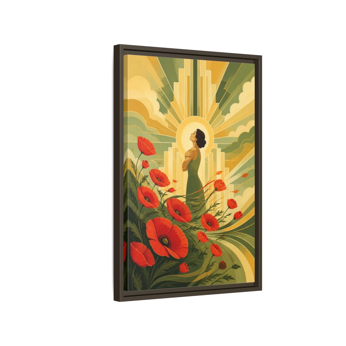 Side Mockup 2. Motivation Poppy Woman shown as framed canvas print