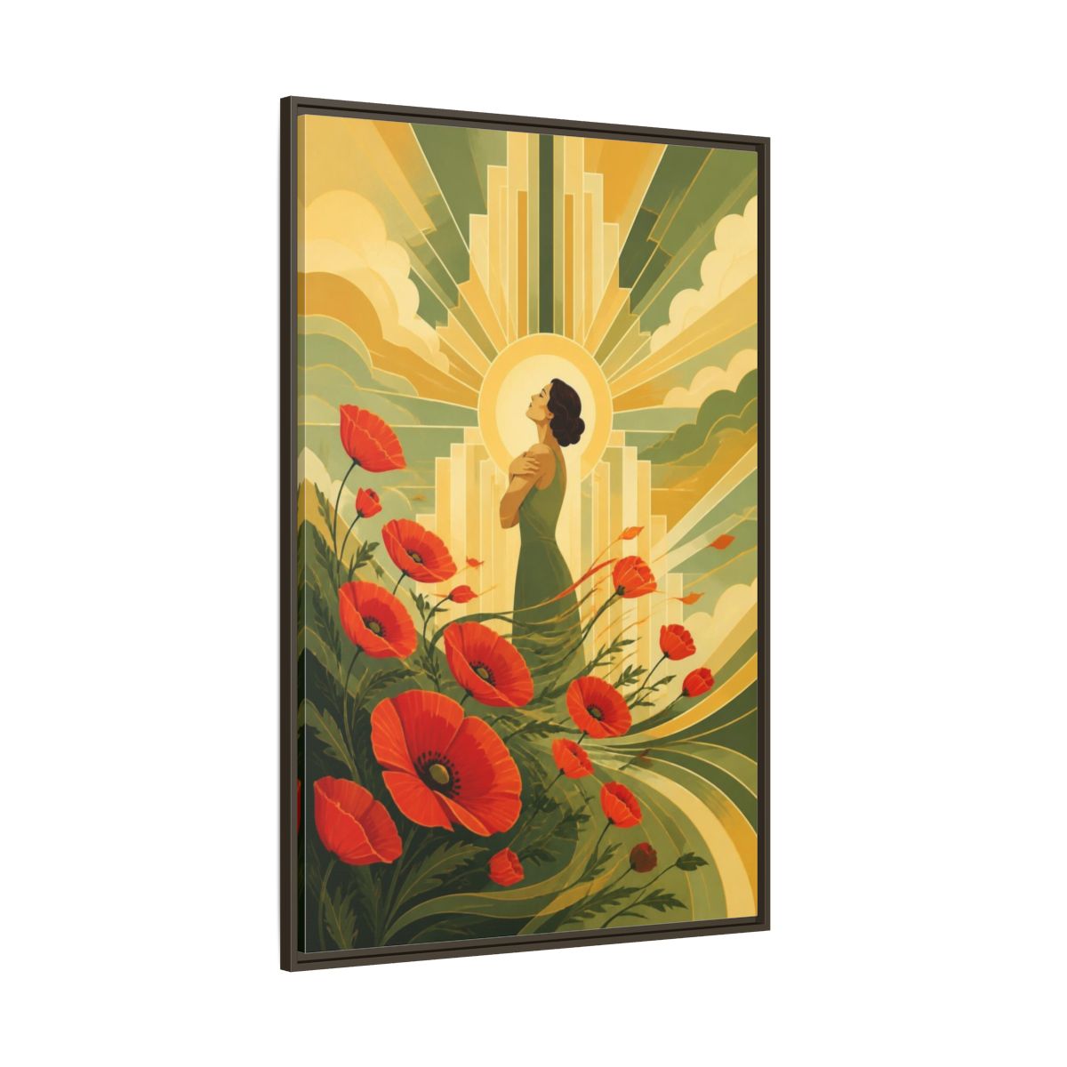 Side Mockup 8. Motivation Poppy Woman shown as framed canvas print