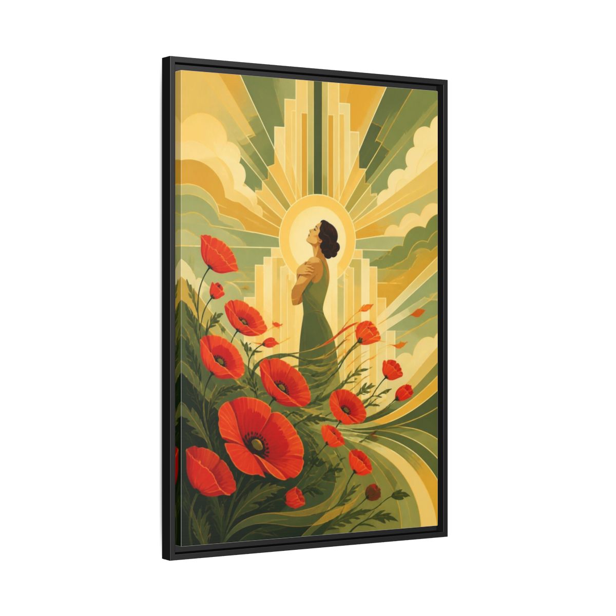 Side Mockup 13. Motivation Poppy Woman shown as framed canvas print