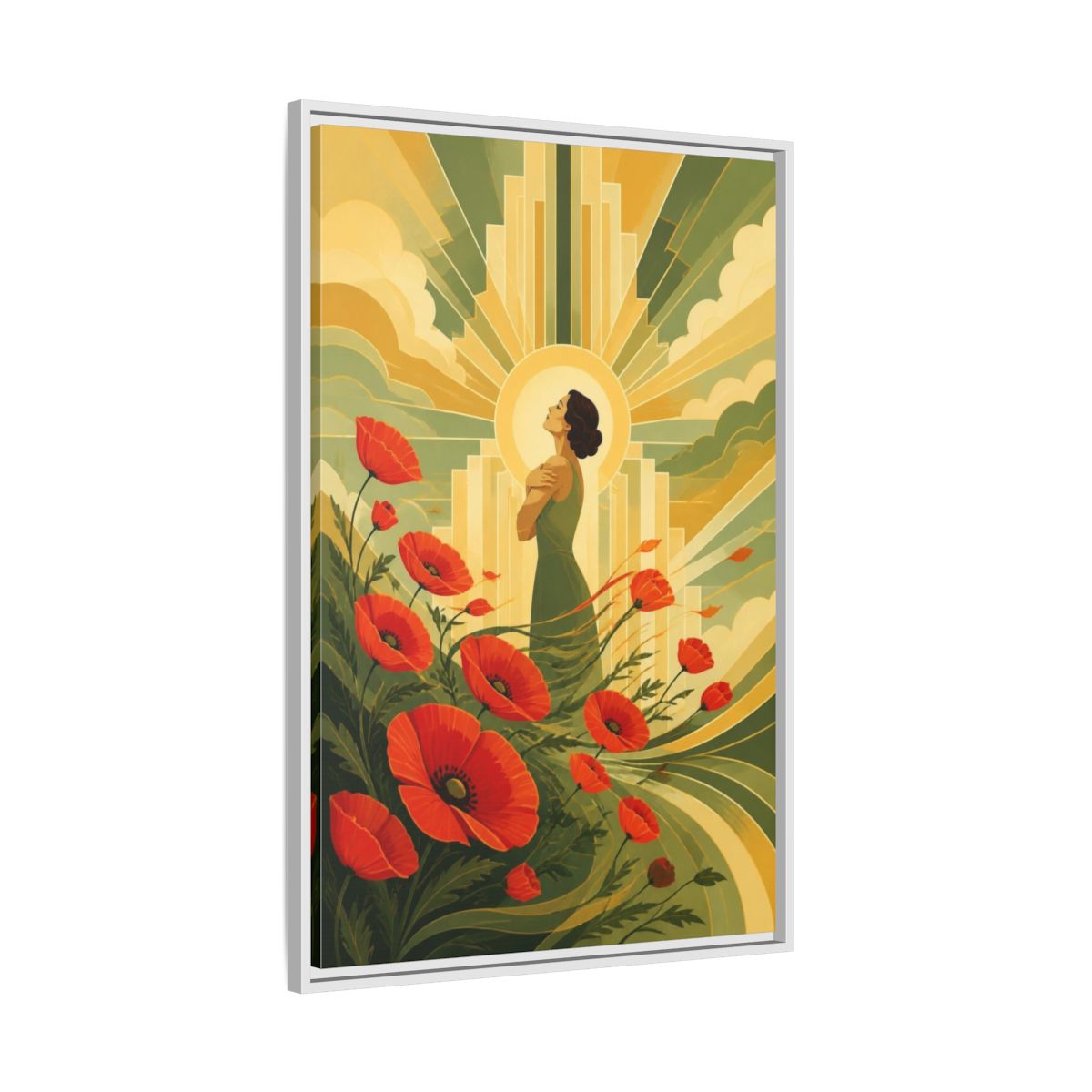 Side Mockup 9. Motivation Poppy Woman shown as framed canvas print