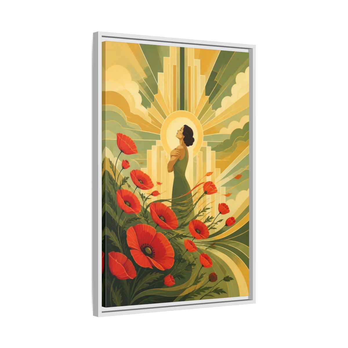 Side Mockup 10. Motivation Poppy Woman shown as framed canvas print