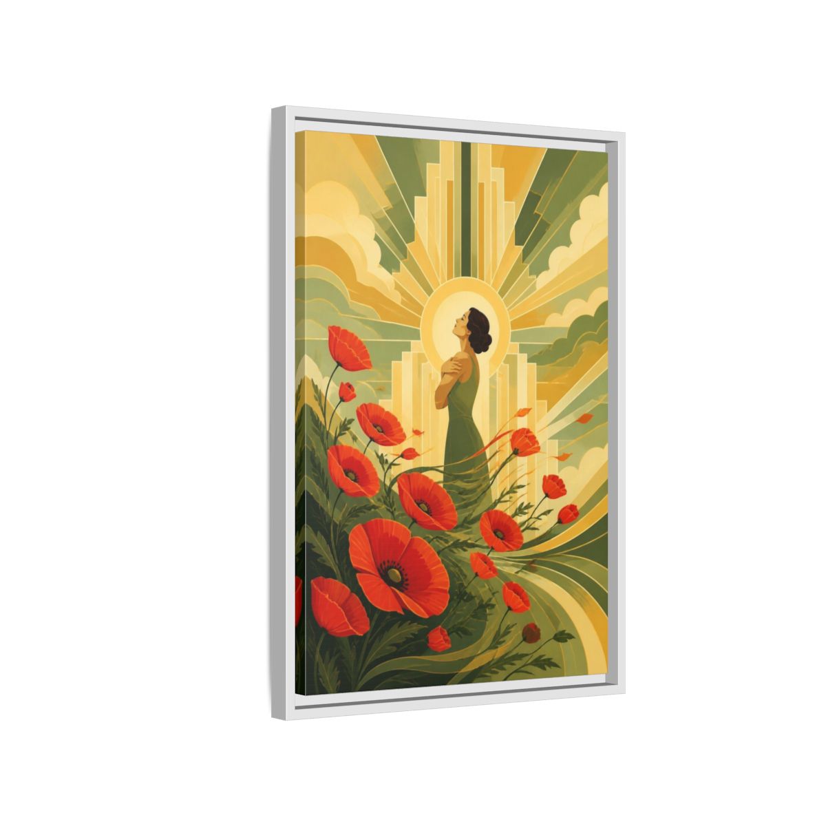 Side Mockup 1. Motivation Poppy Woman shown as framed canvas print