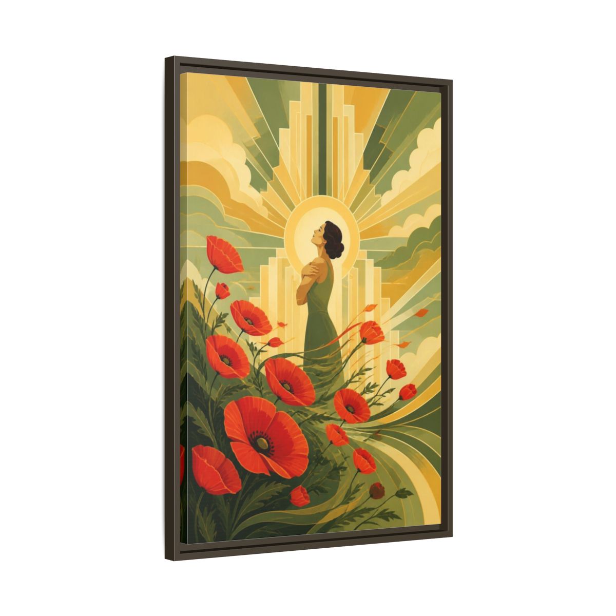 Side Mockup 11. Motivation Poppy Woman shown as framed canvas print