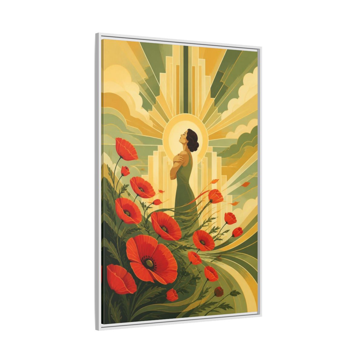 Side Mockup 7. Motivation Poppy Woman shown as framed canvas print