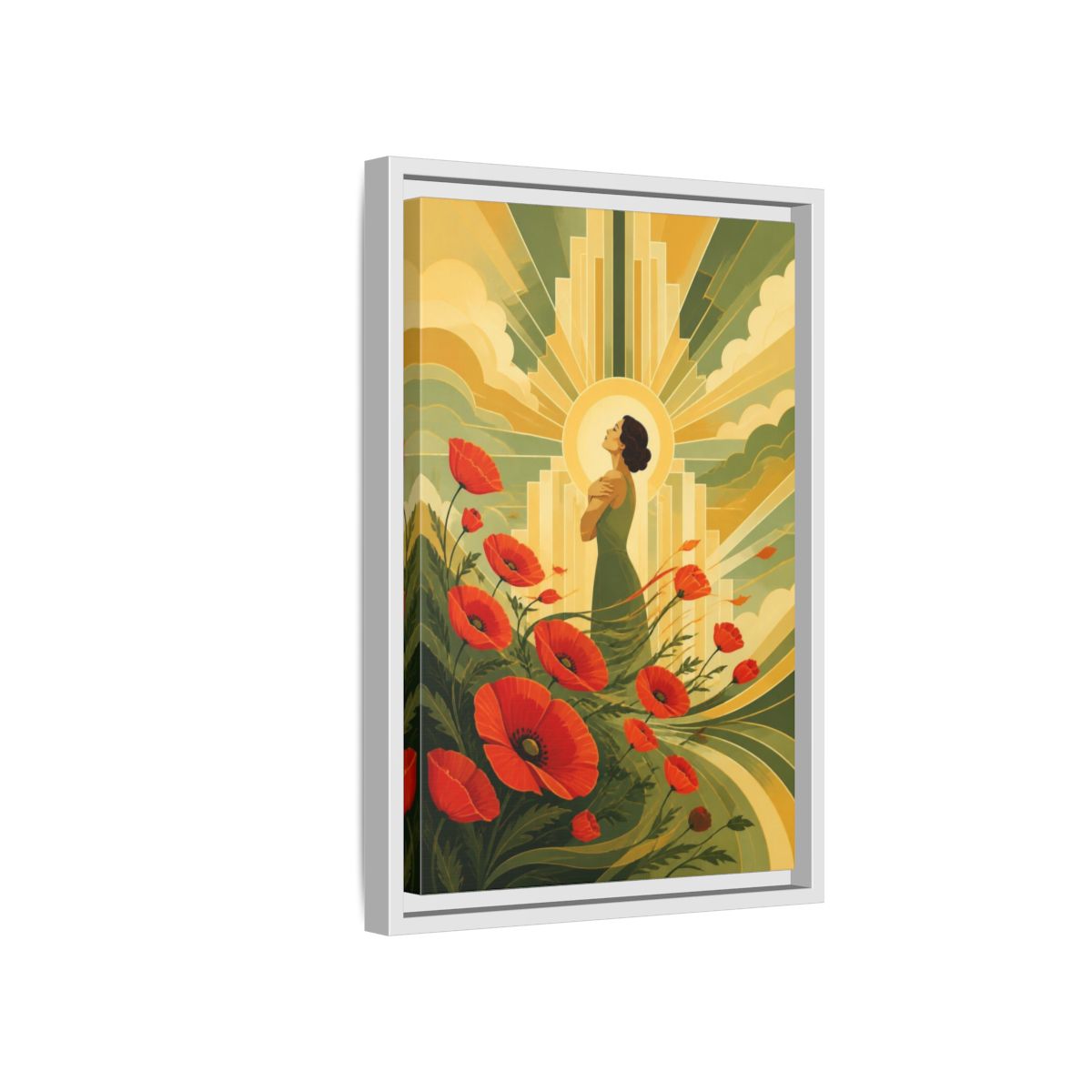 Side Mockup 4. Motivation Poppy Woman shown as framed canvas print