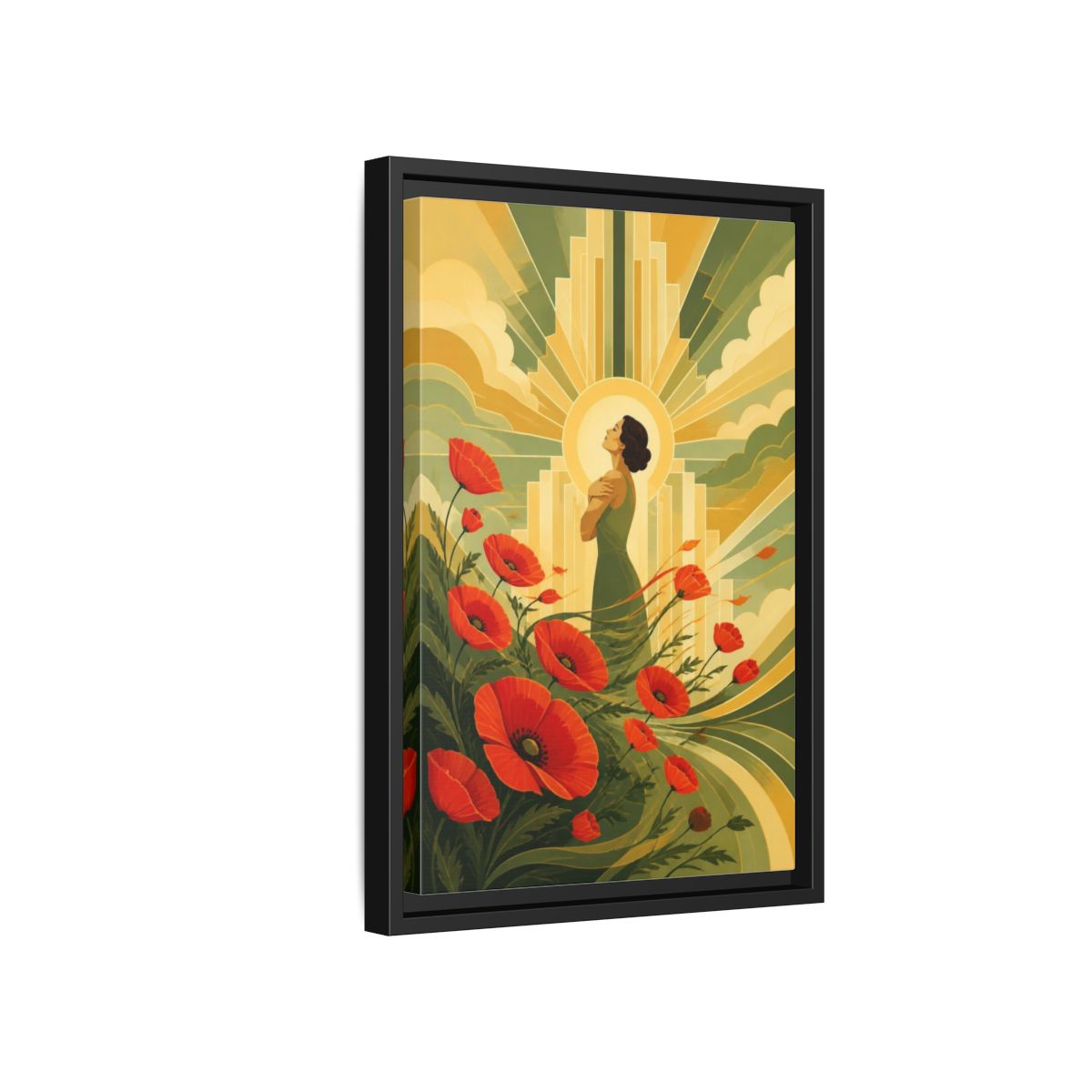 Side Mockup 6. Motivation Poppy Woman shown as framed canvas print
