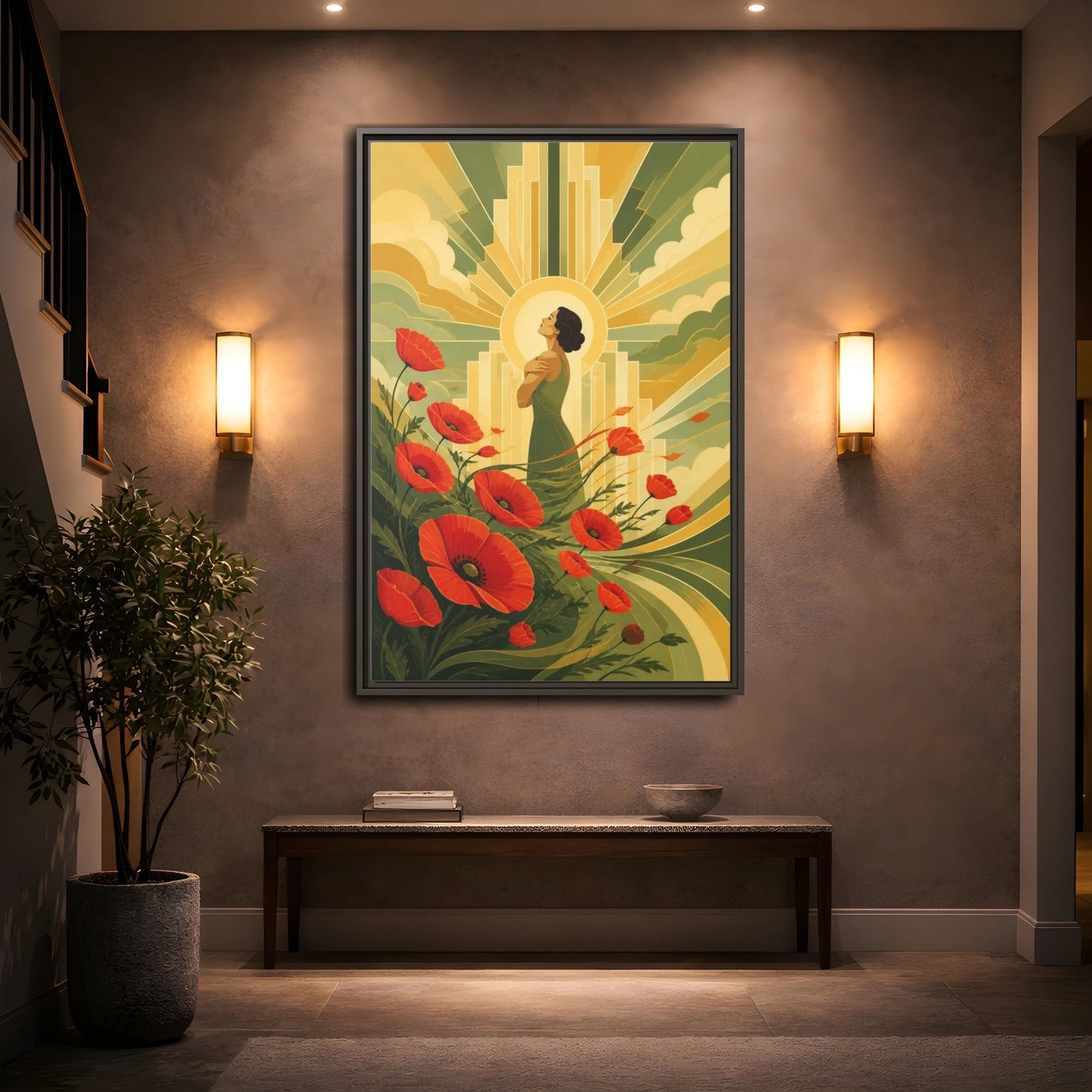 Mockup 2. Motivation Poppy Woman shown as framed canvas print