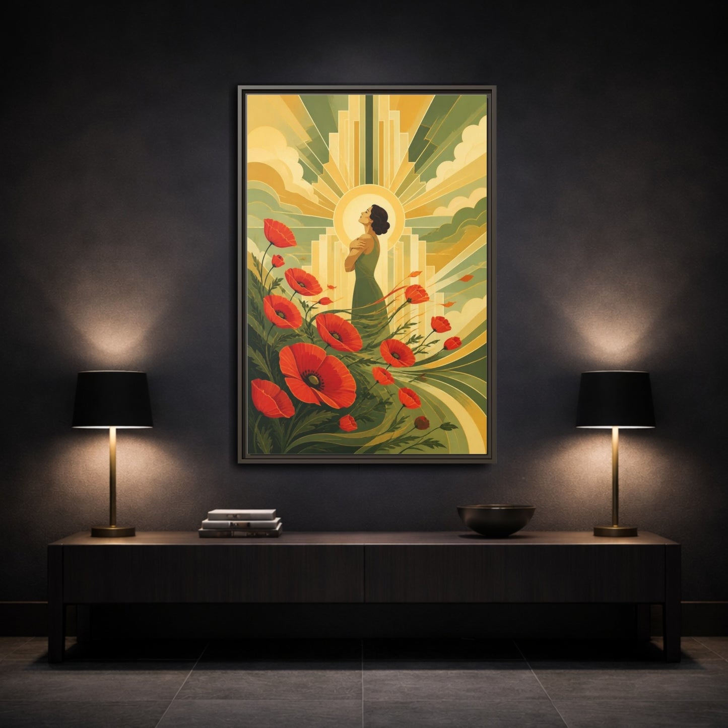 Mockup 3. Motivation Poppy Woman shown as framed canvas print