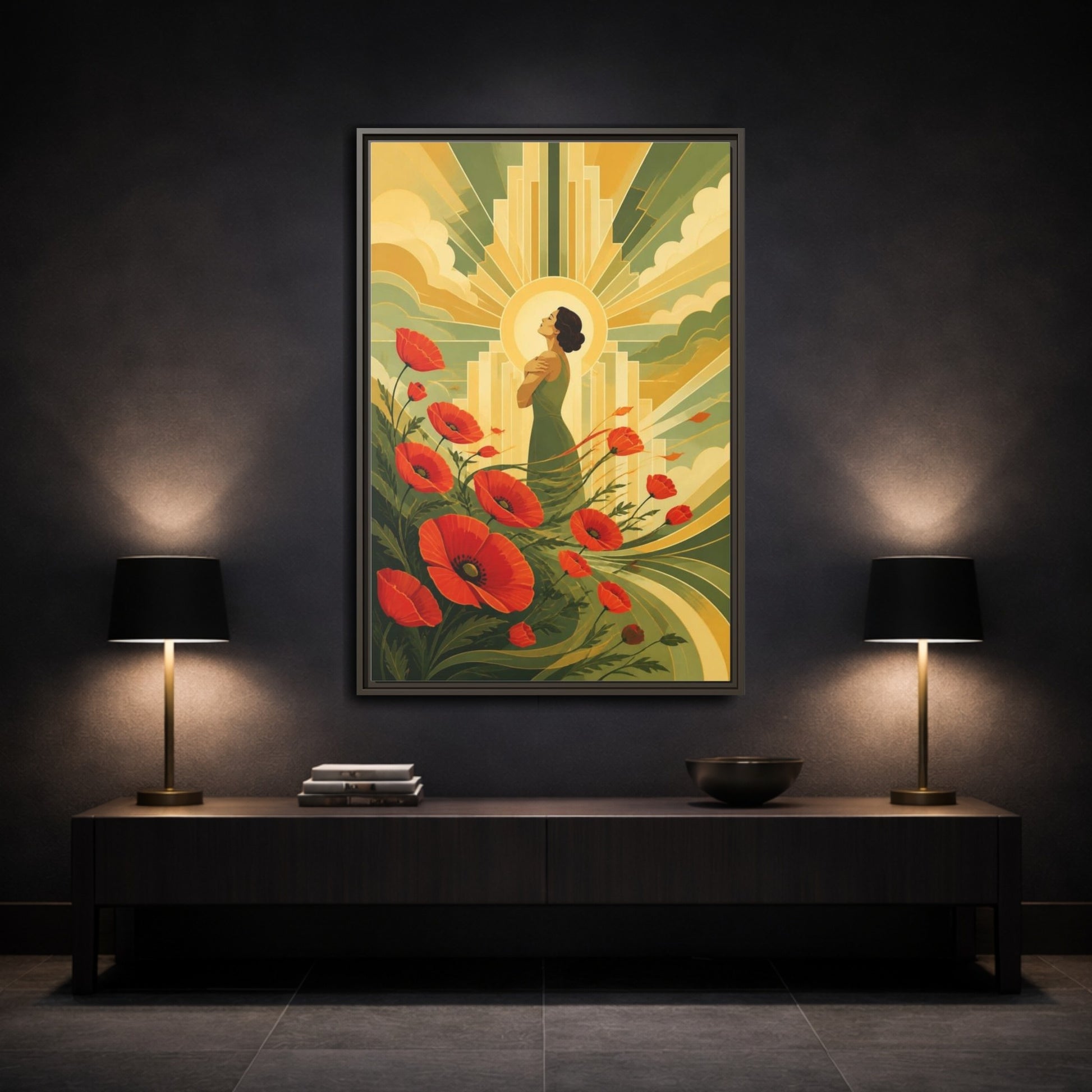 Mockup 3. Motivation Poppy Woman shown as framed canvas print