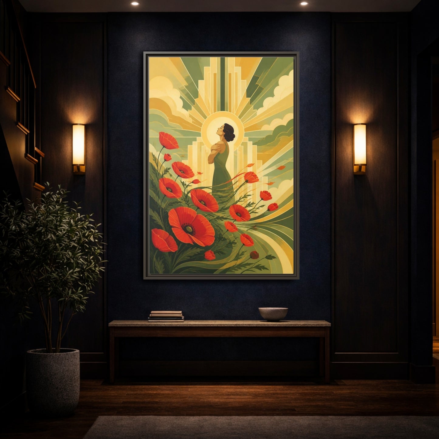 Mockup 4. Motivation Poppy Woman shown as framed canvas print