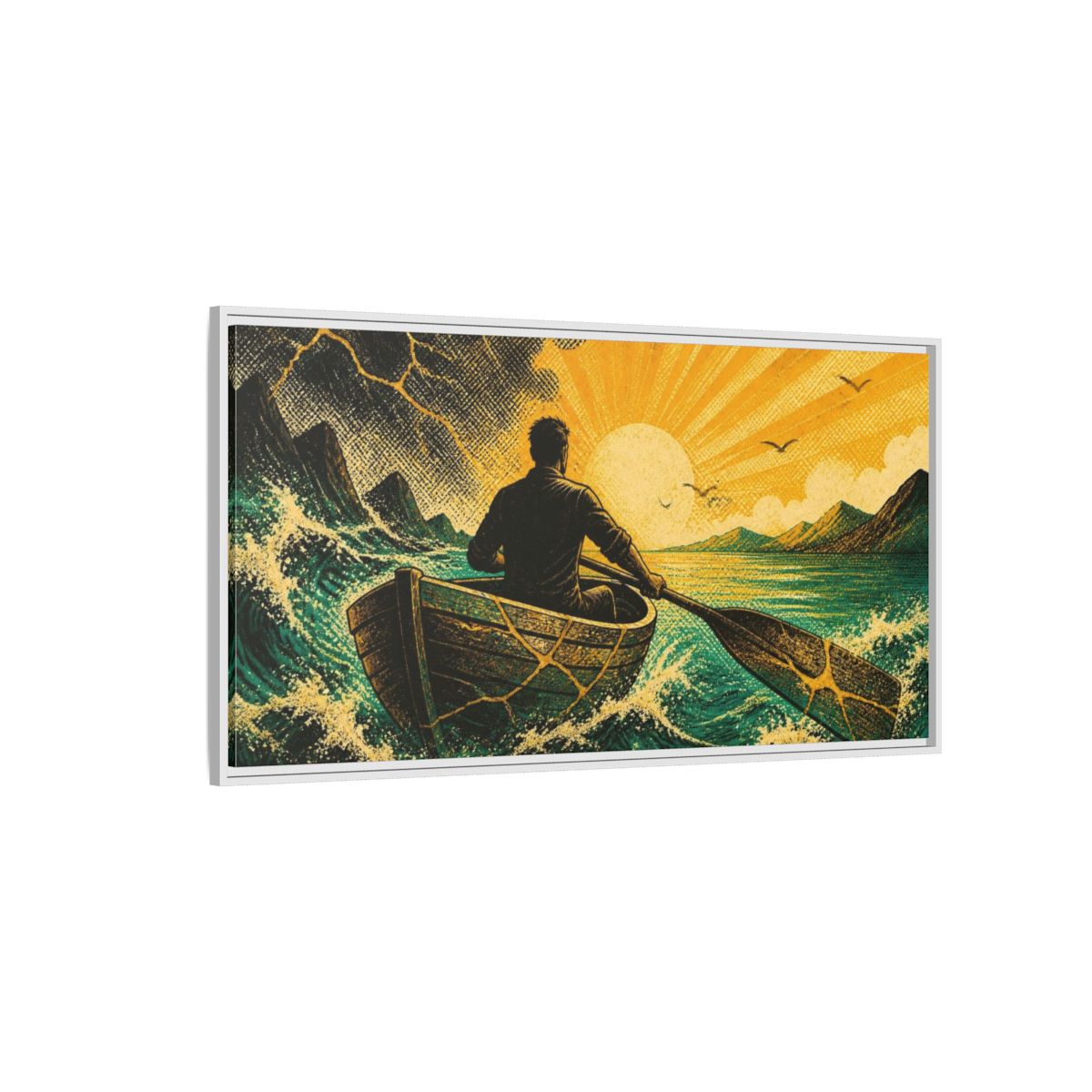 Side Mockup 3. Motivation Rower Sunrise shown as framed canvas print