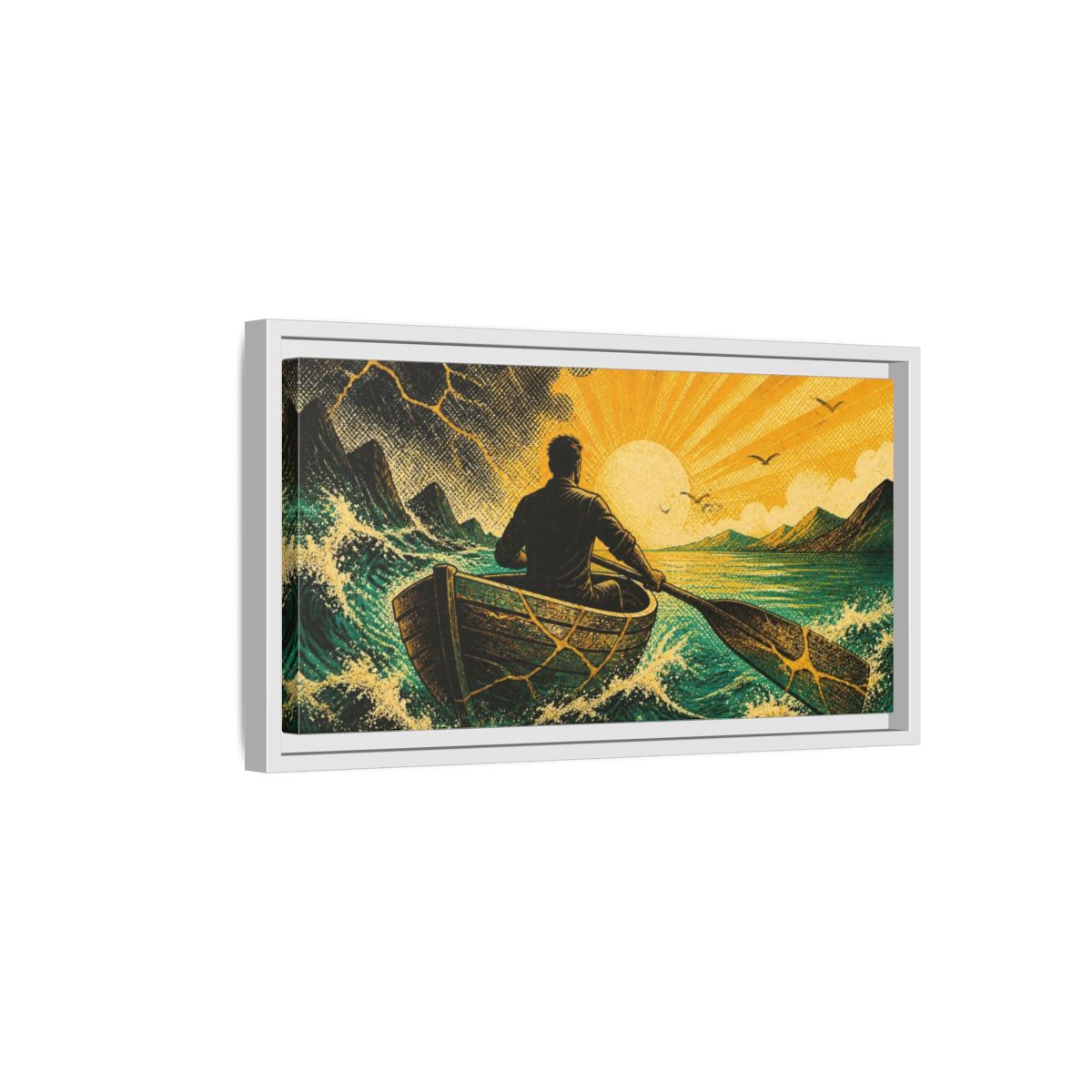 Side Mockup 6. Motivation Rower Sunrise shown as framed canvas print