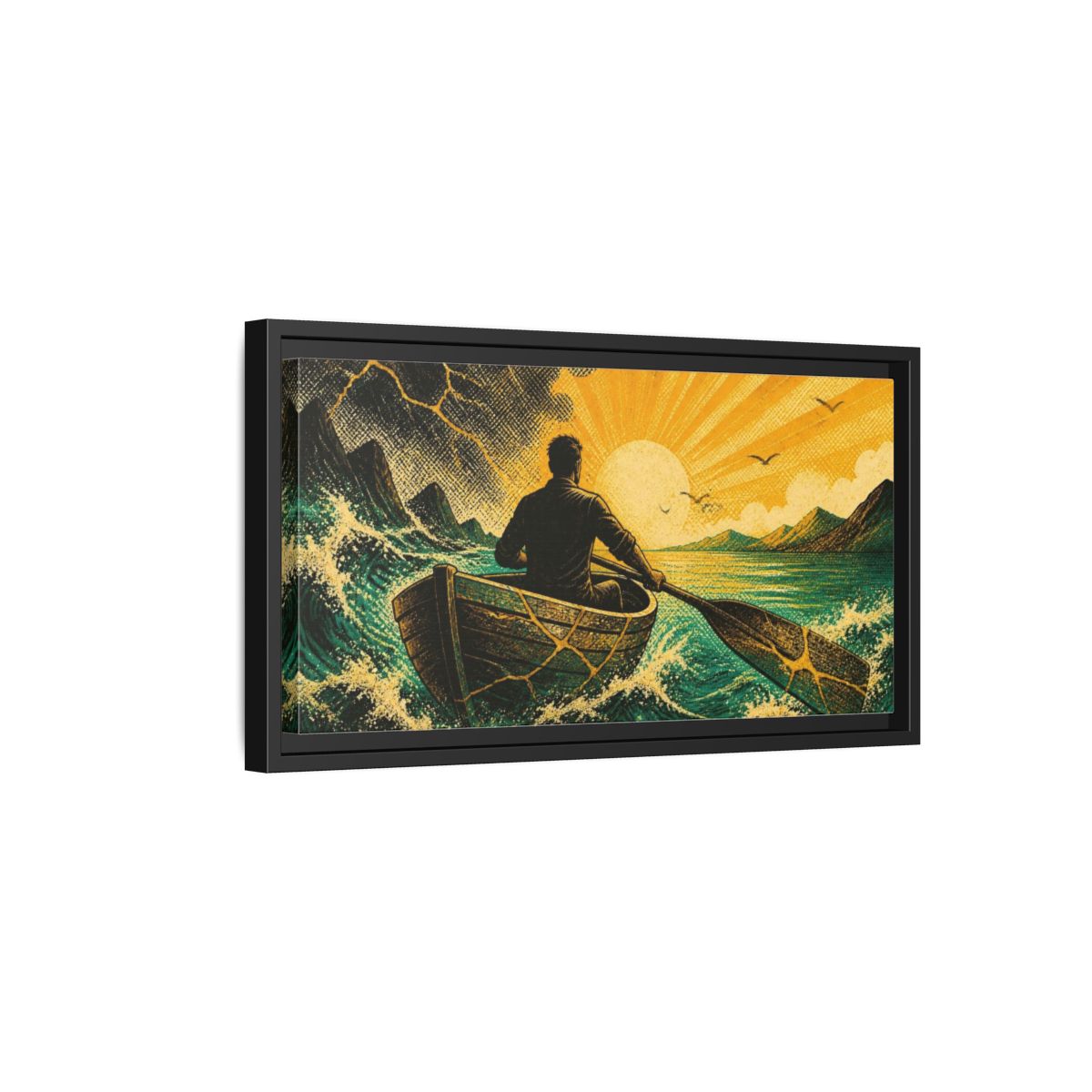 Side Mockup 8. Motivation Rower Sunrise shown as framed canvas print