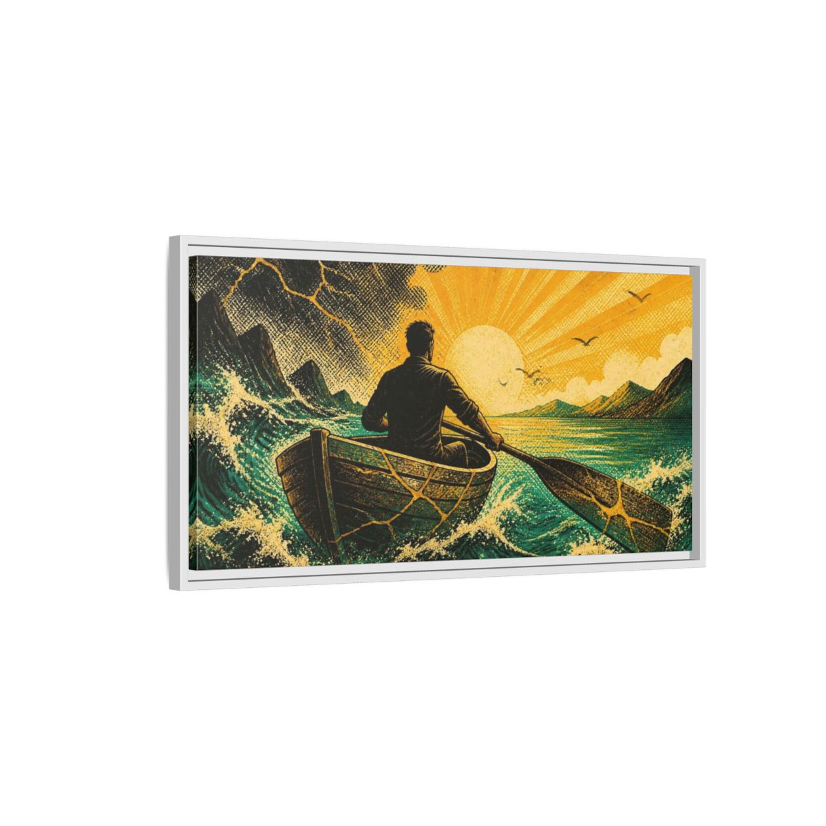 Side Mockup 1. Motivation Rower Sunrise shown as framed canvas print
