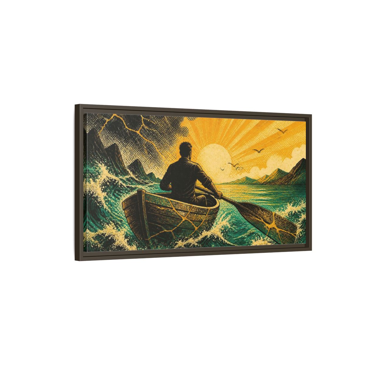 Main Mockup. Motivation Rower Sunrise shown as framed canvas print