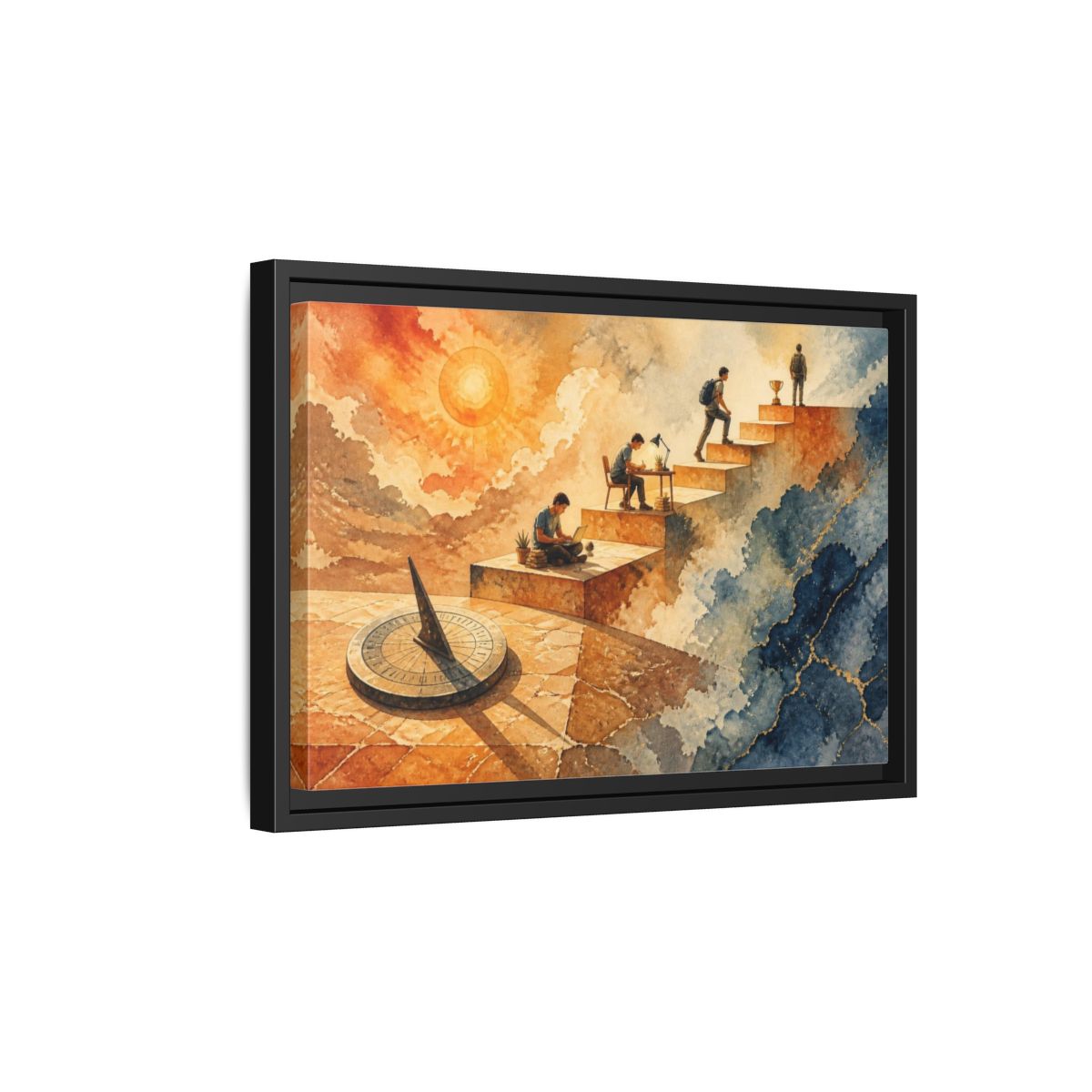 Side Mockup 6. Motivation Stairway To Trophy shown as framed canvas print