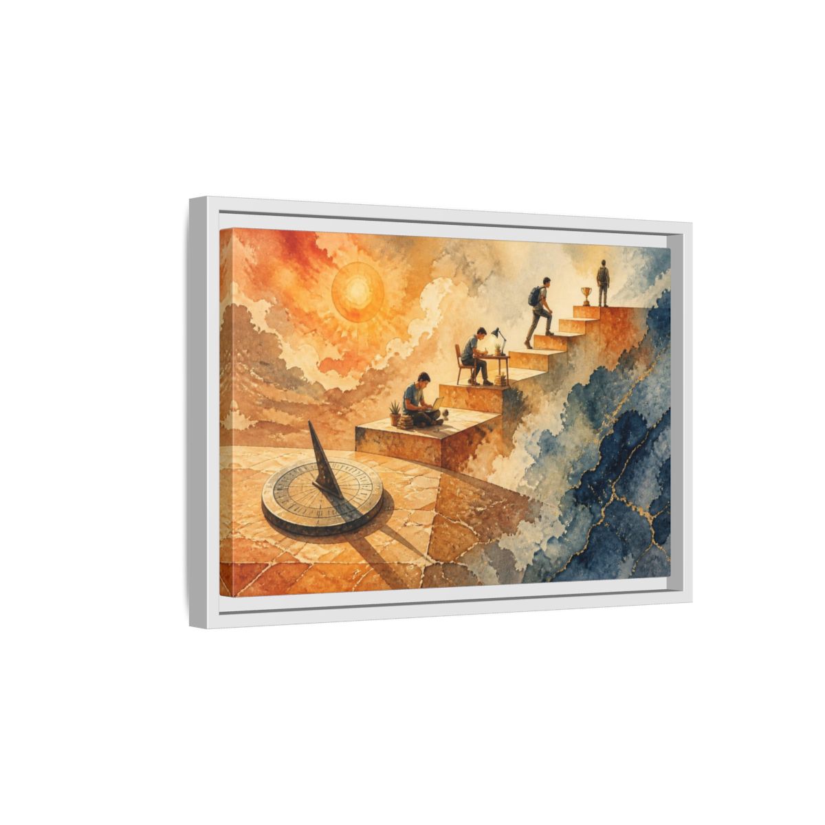Side Mockup 4. Motivation Stairway To Trophy shown as framed canvas print
