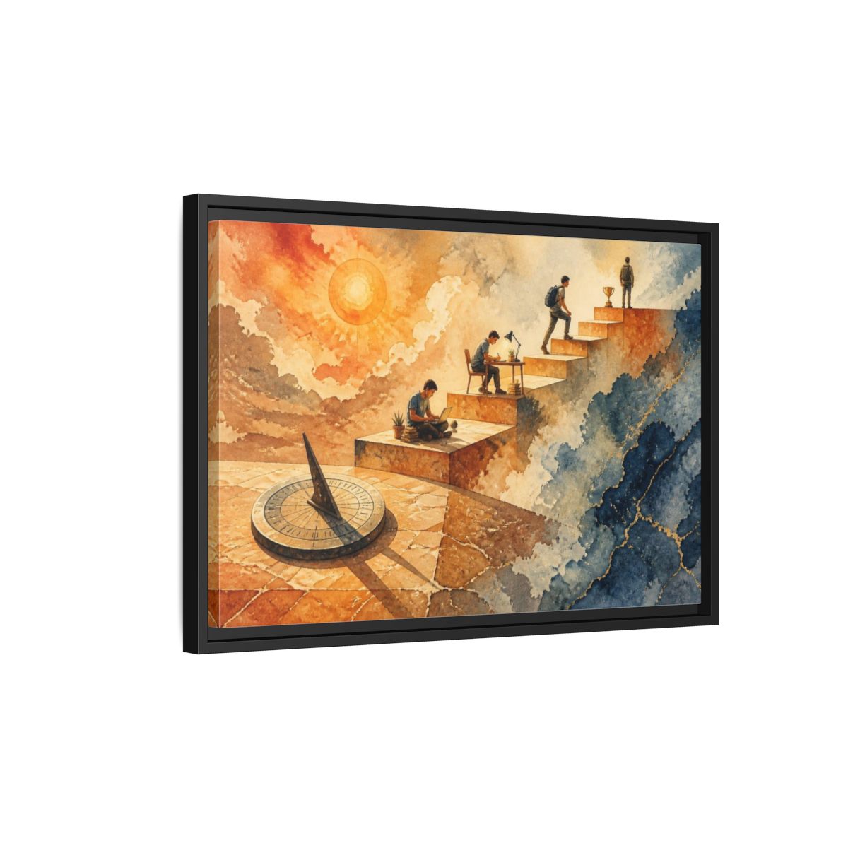 Side Mockup 3. Motivation Stairway To Trophy shown as framed canvas print