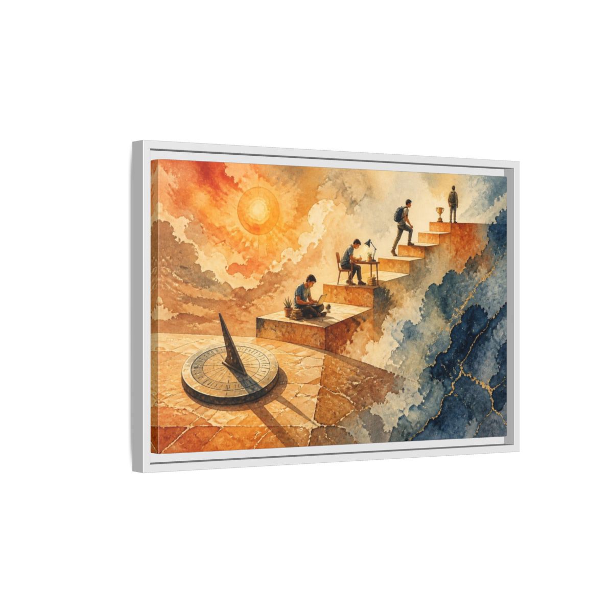 Side Mockup 1. Motivation Stairway To Trophy shown as framed canvas print