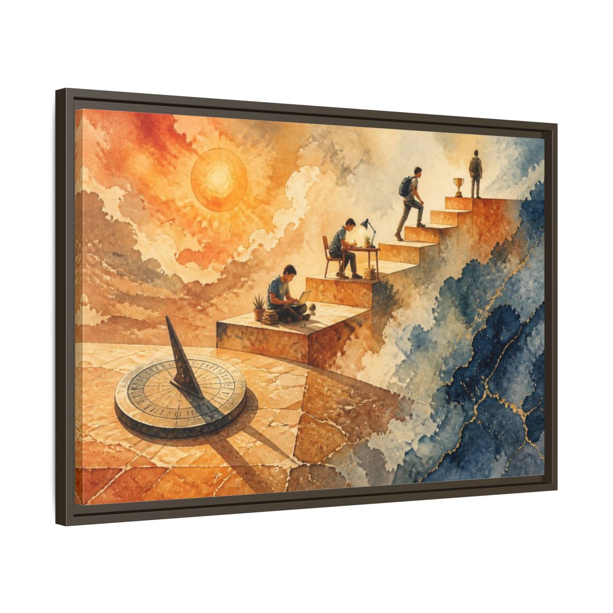 Side Mockup 11. Motivation Stairway To Trophy shown as framed canvas print