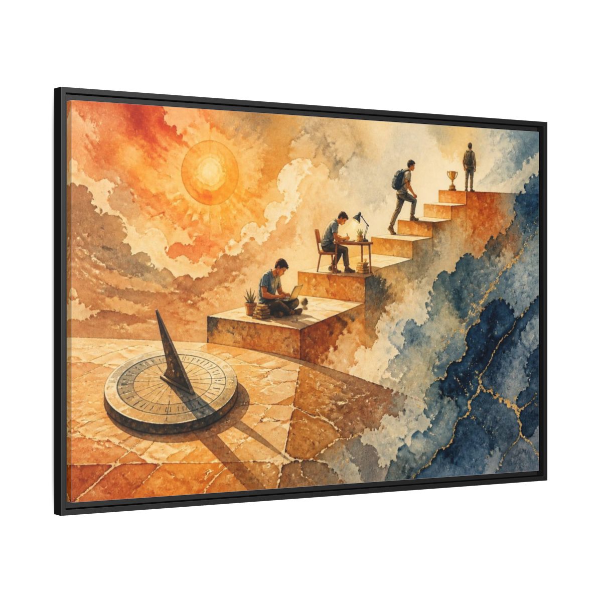 Side Mockup 12. Motivation Stairway To Trophy shown as framed canvas print