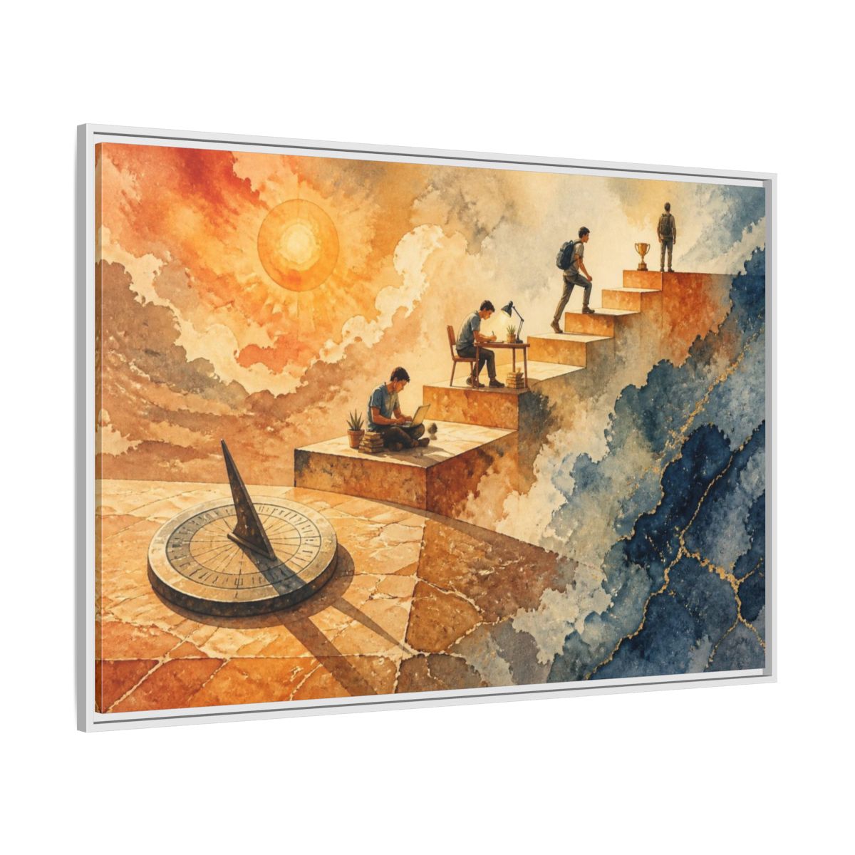 Side Mockup 7. Motivation Stairway To Trophy shown as framed canvas print