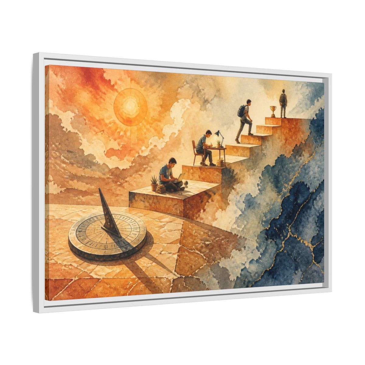 Side Mockup 10. Motivation Stairway To Trophy shown as framed canvas print