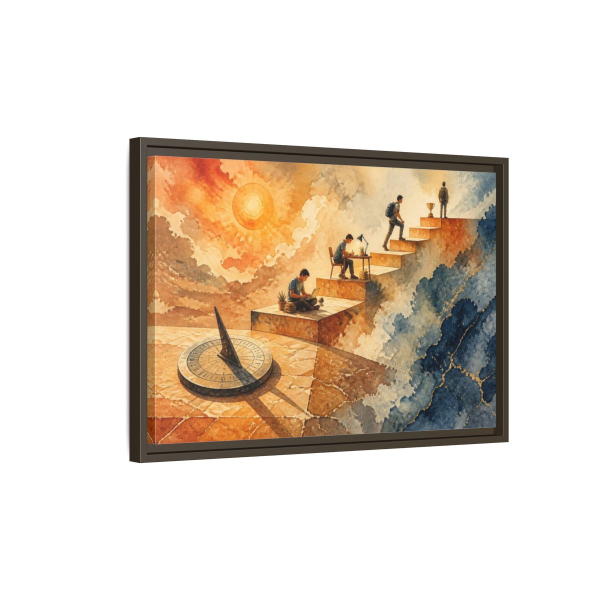 Side Mockup 2. Motivation Stairway To Trophy shown as framed canvas print