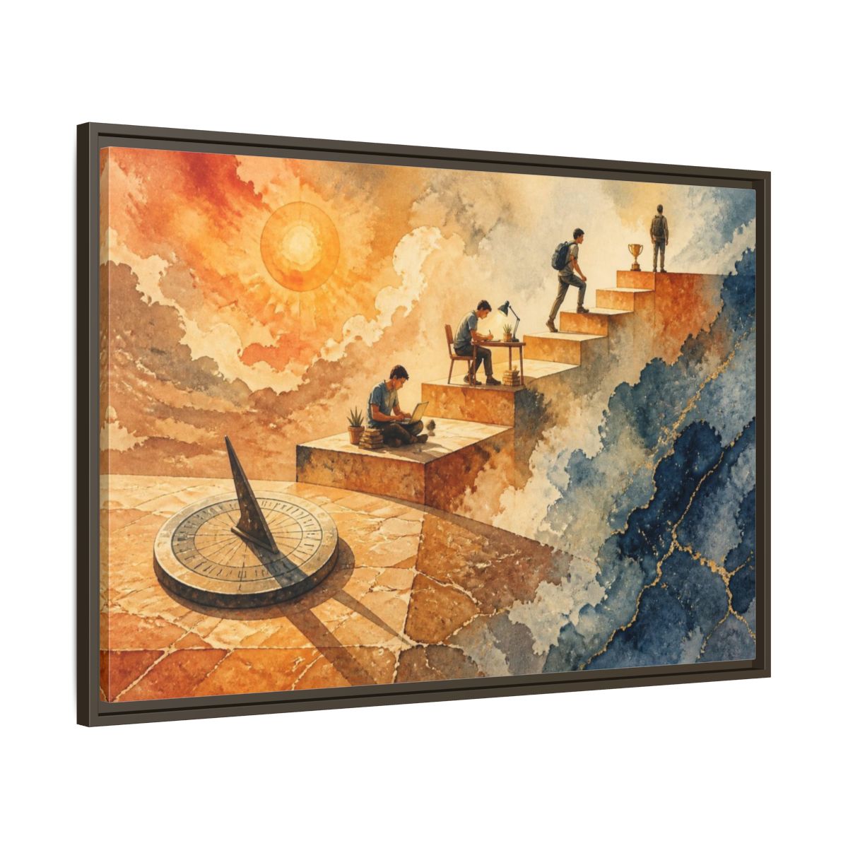 Main Mockup. Motivation Stairway To Trophy shown as framed canvas print