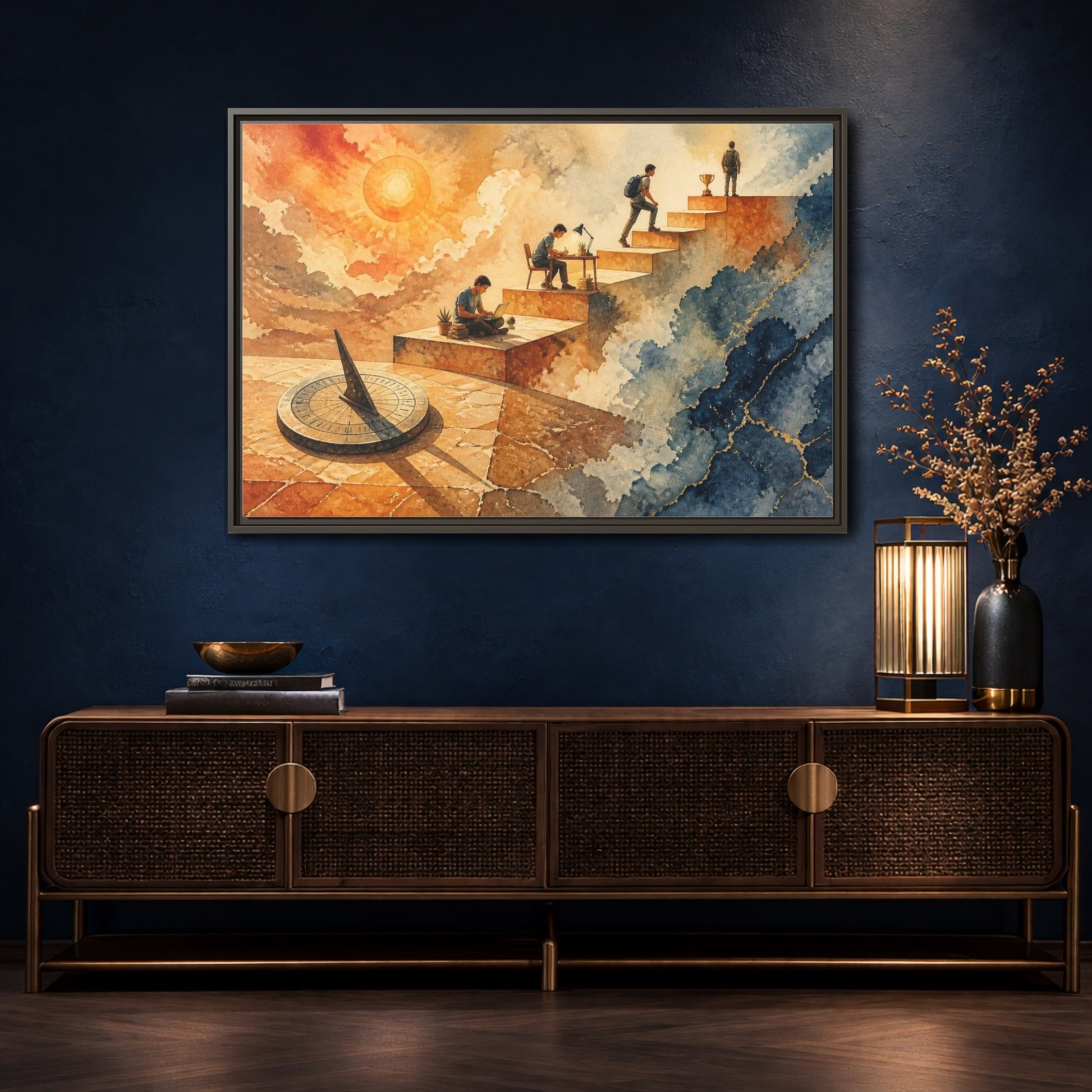 Mockup 4. Motivation Stairway To Trophy shown as framed canvas print