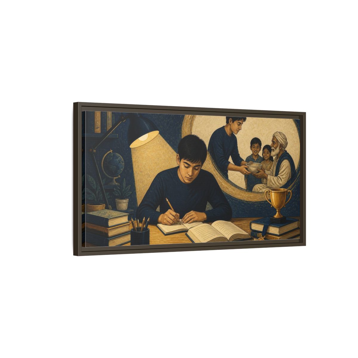 Main Mockup. Motivation: Student At Desk shown as framed canvas print